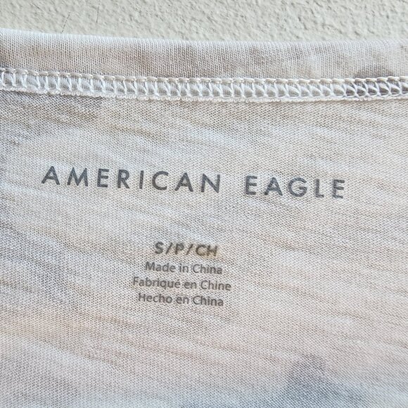 American Eagle Outfitters Gray Camo Scoop Neck Ruffled Jersey Size Small - Picture 7 of 12